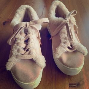 Michael Kors pink furry sneakers
